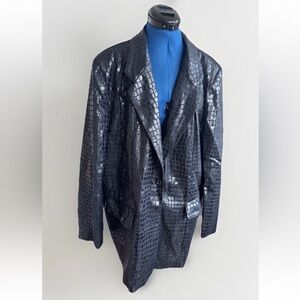 Vintage 90s Selene Black faux patent leather giraffe print blazer jacket Size 2X